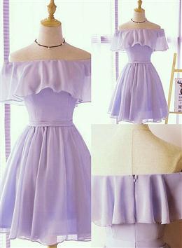 Picture of Lovely Short Chiffon Light Purple Party Dresses, Off the Shoulder Prom Dresses